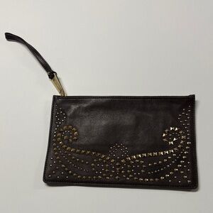 Michael Kors chocolate Leather wristlet with Gold Hardware